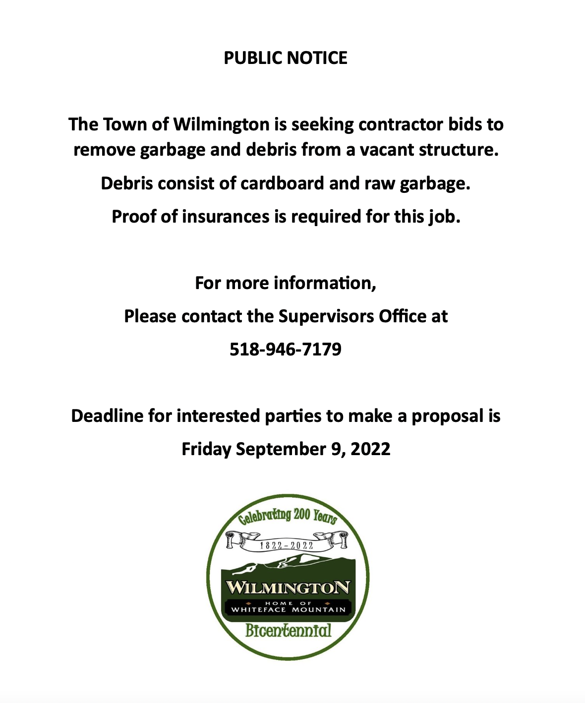 PUBLIC NOTICE Town of Wilmington, New York